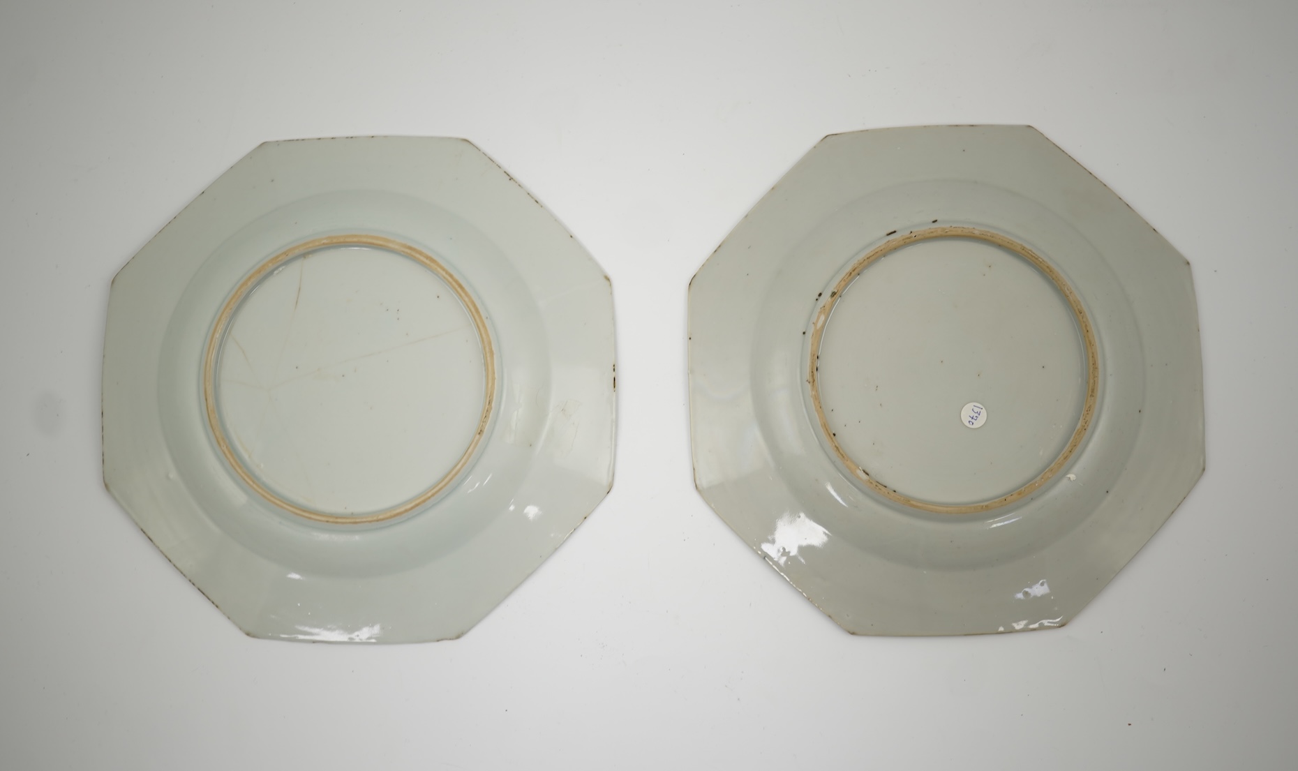 A pair of Chinese famille rose ‘cockerel’ octagonal plates, Yongzheng period